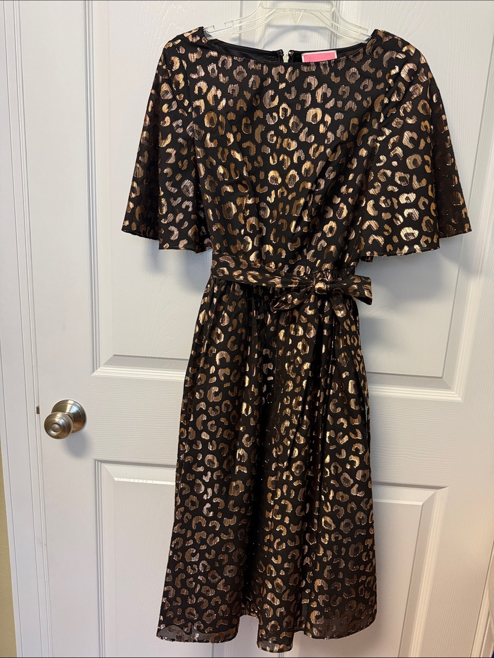 Kate Spade Metallic Leopard Print Midi Dress with Tie Waist